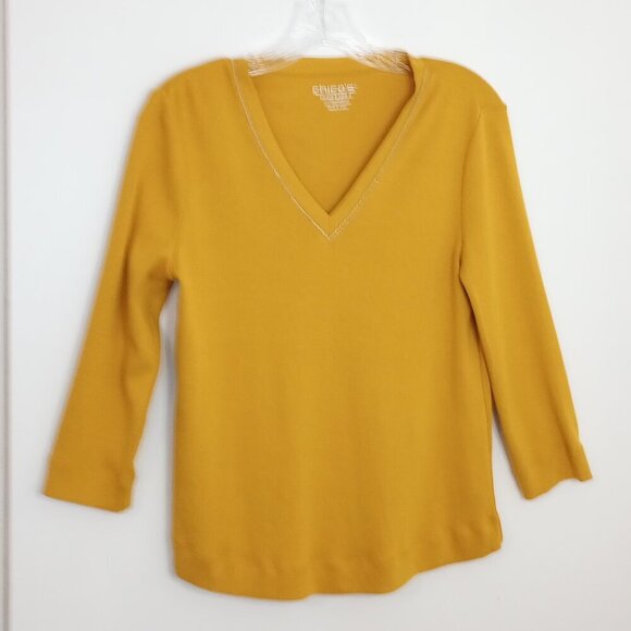 Chico's Touch of Cool Long Sleeved Cotton Layering Tee - Picture 1 of 8